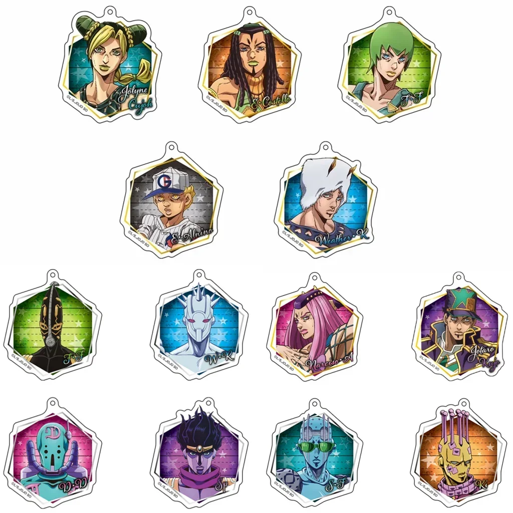 Cujoh Anime Anasui Jolyne Kujo Kujou joutarou Costello Weather Report Keychain Doll Acrylic Keyring Pendant for Gift