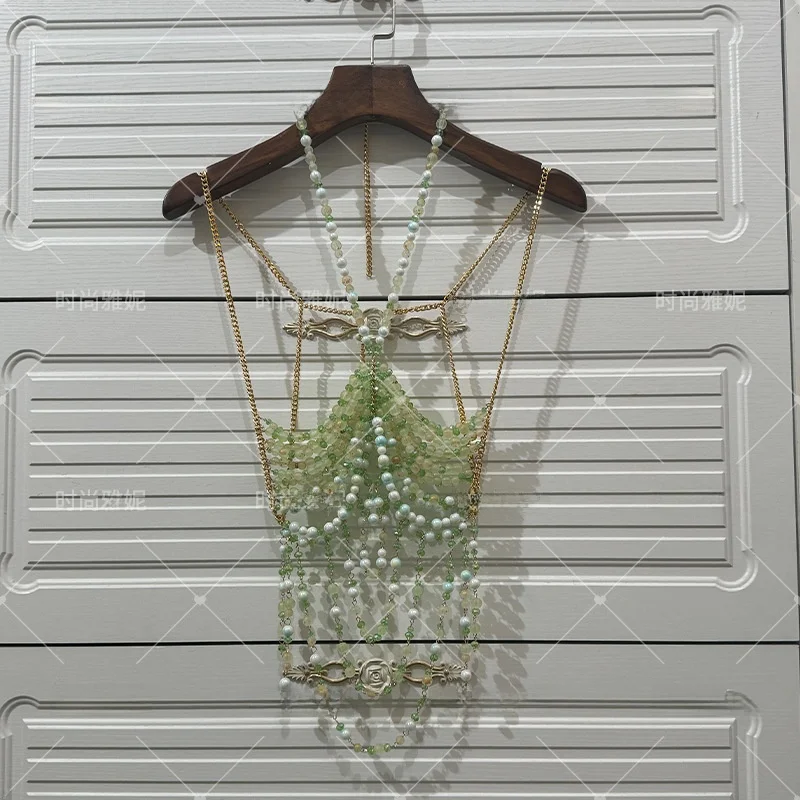 

Модный жемчужный топ-цепочка на тело, трендовая одежда для девушек, женский жилет, нижнее белье, хлопковый топ А-силуэта