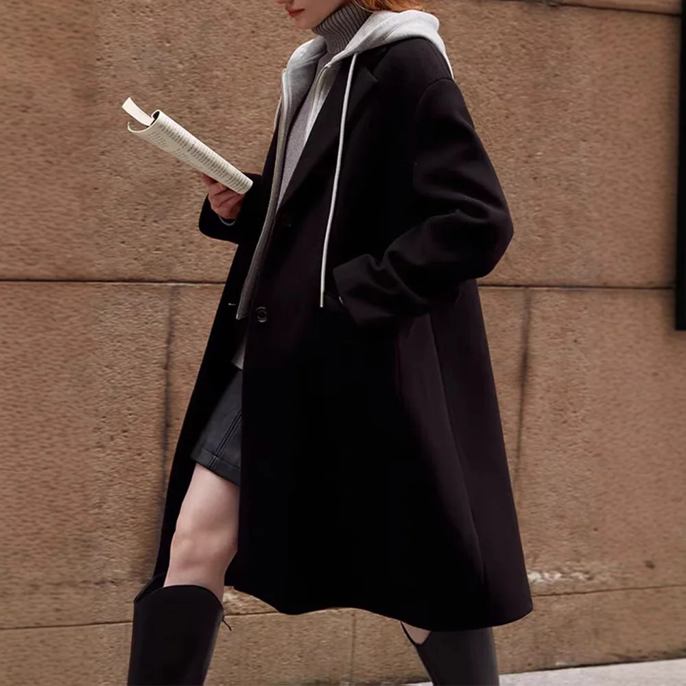 

Осень-зима новая женская одежда модная повседневная универсальная съемная однобортная куртка с капюшоном и украшением