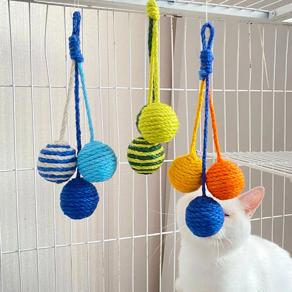 

Cat Toy Can Hang Balls Funny Cat Sticks Bite-resistant Cat Balls Sisal Rope Ball Suits Kittens and Cats Relieve Boredom