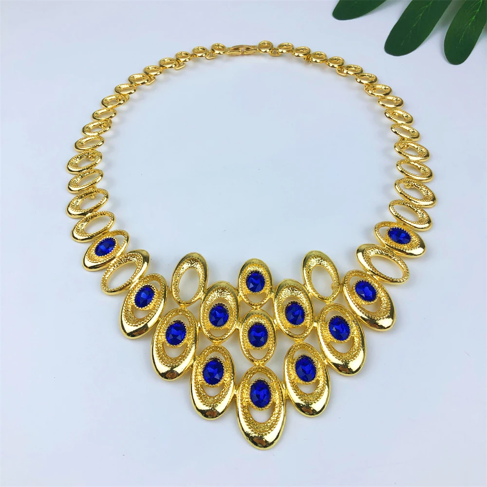 ESALE Fashion Jewelry Sets Gold Color Necklace And Earrings For Women 4 Pieces Jewelry Set