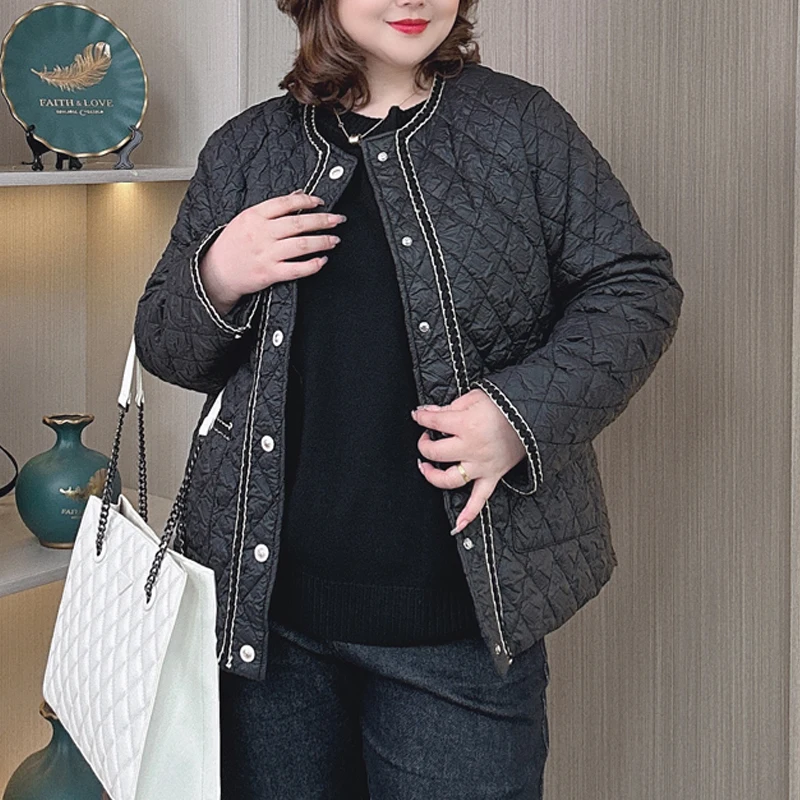 Plus Size Women Parka Winter Fashion Loose Chic Fashion Thin Embossing Cotton-Padded Coat 2450