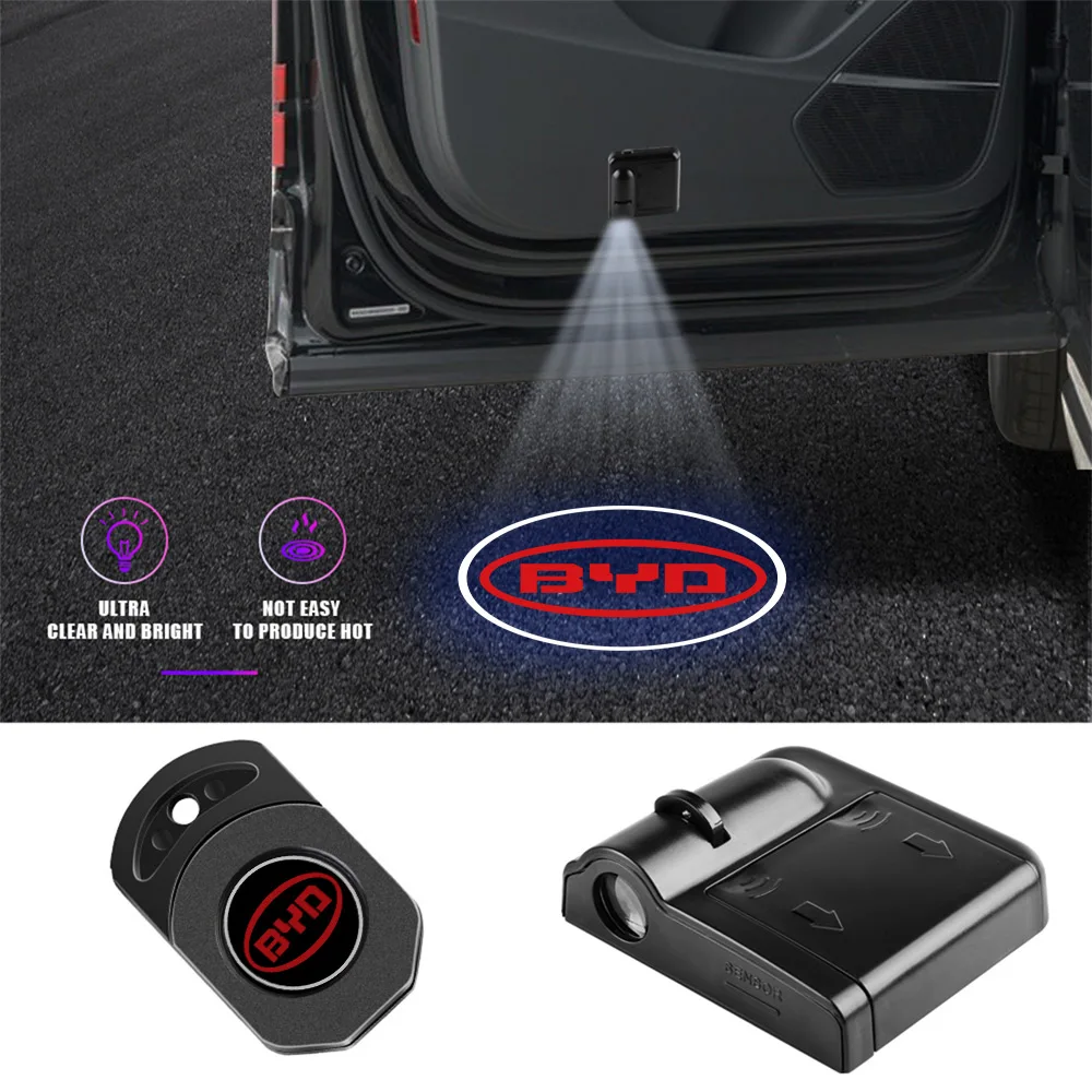 1/2/4 Peças Luz de Boas-Vindas Sem Fio HD para Porta de Carro, Lâmpada Projetora de Emblema LED, Acessórios para BYD Atto Seal U Dmi Sealion Dolphin F0