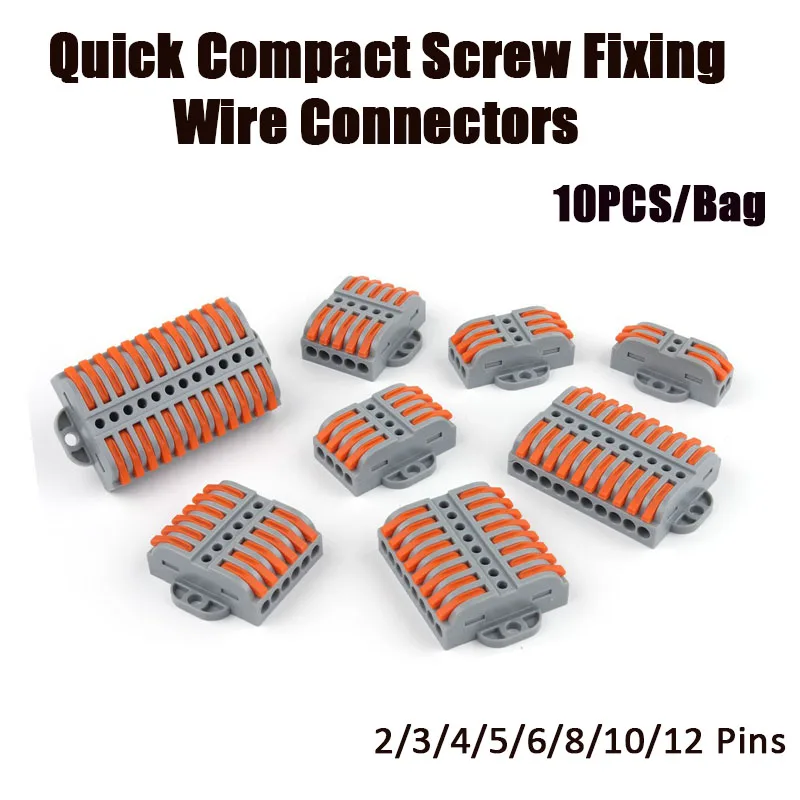 

10PCS Quick Compact Screw Fixing Wire Connectors Push-in Butt Cable 2/3/4/5/6/8/10/12 Pins Conductor Wiring Terminal Block