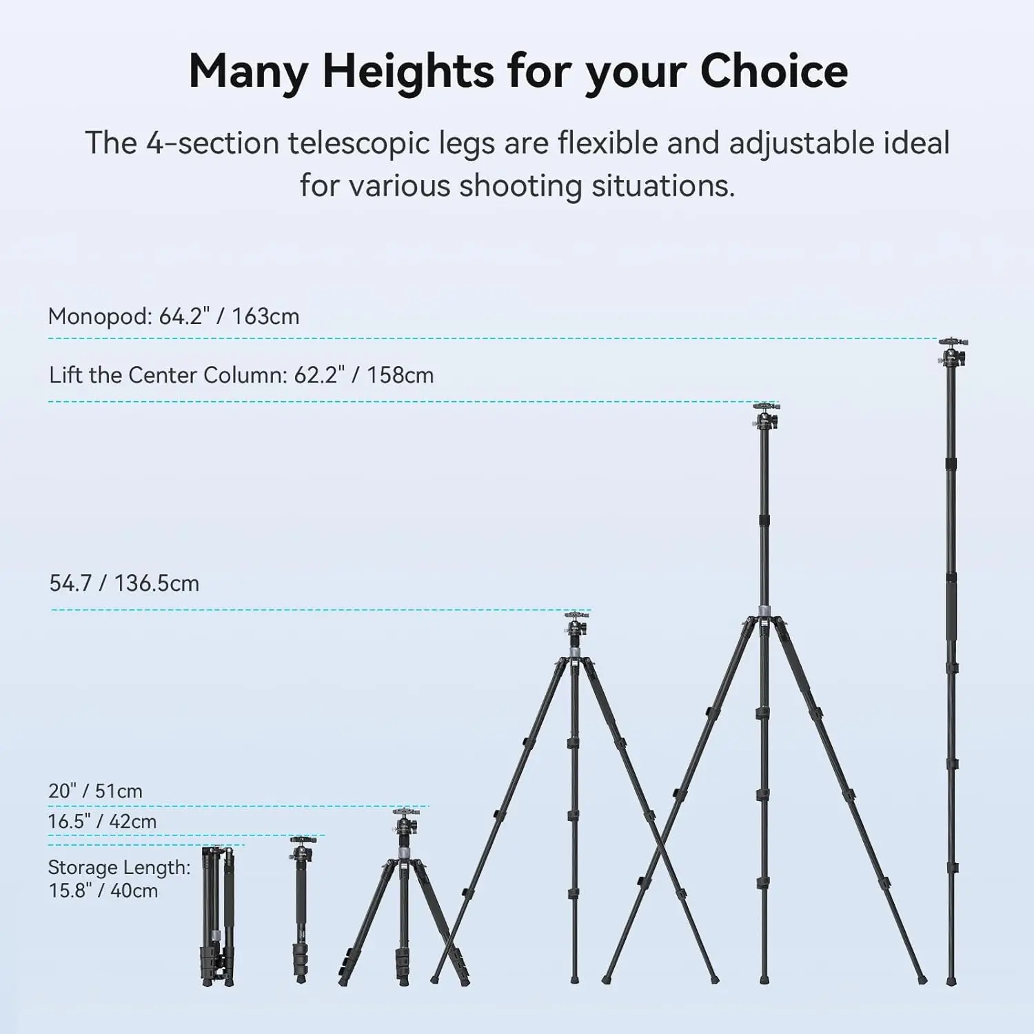 SmallRig AP-20 Carbon Fiber Tripod with Center Column Ball Head Quick Release Plate Compact Lightweight Tripod for DSLR Camera