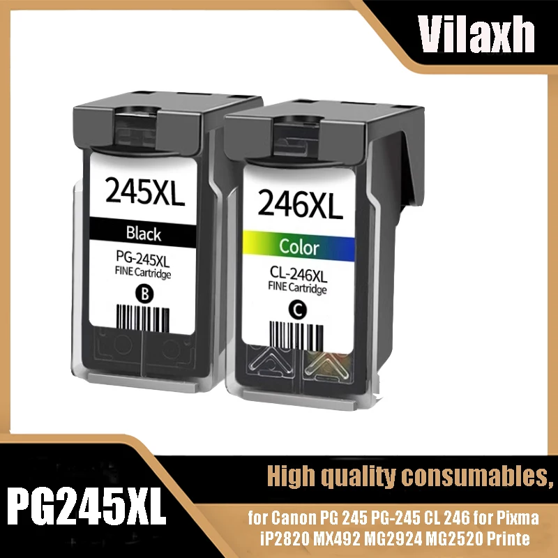 

Vilaxh PG-245XL 245XL 246XL PG245 CL246 Ink Cartridge for Canon PG 245 PG-245 CL 246 for Pixma iP2820 MX492 MG2924 MG2520 Printe