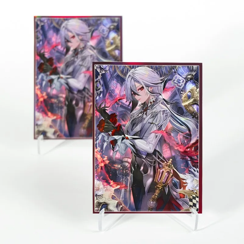 

60 шт. Защитные лазерные карточки PTCG серии Genshin Impact Arlecchino, 67x92 мм, с серебряным блеском, для коллекционных карт, игрушки, подарки