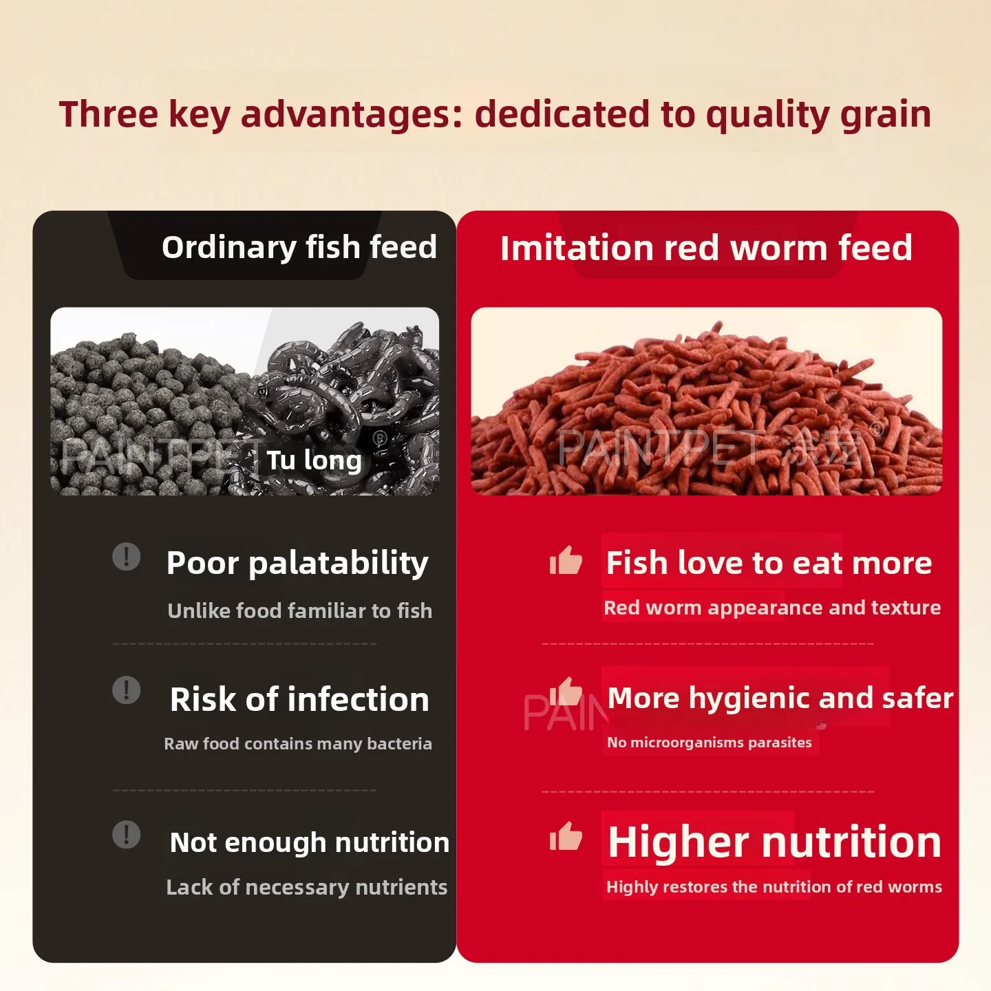 PAINTPET Bio-Mimetic Bloodworm Fish Food, Slow Sinking Protein Pellets for Tropical Fish, Universal Diet for Guppy, Tetra, Betta view 2
