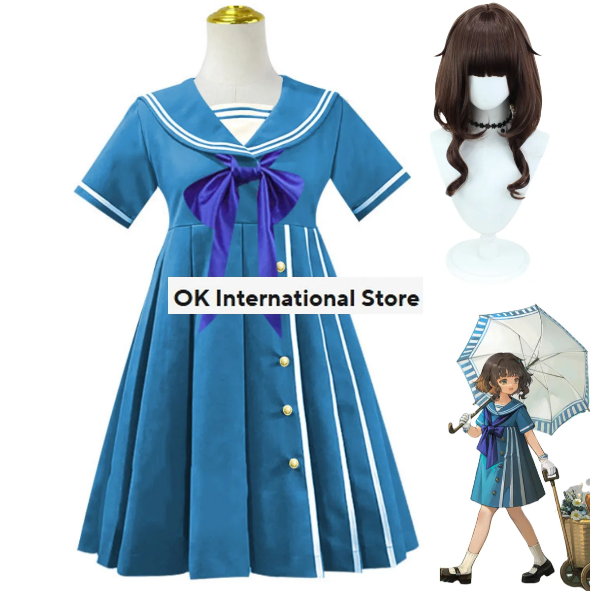 Anime Game Paupières: 1999 Eagle Cosplay Costume pour femme, perruque bleue, robe à manches courtes, Kawaii, belle fête d'Halloween, marin trempé