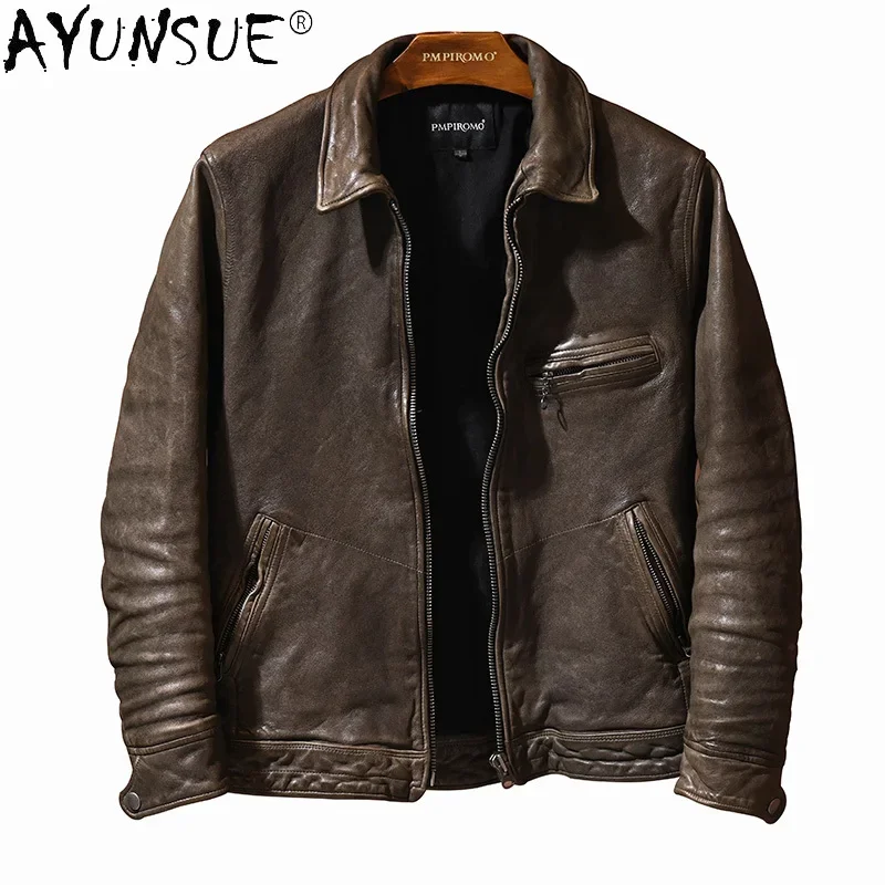 

2021 Fashion Leather Jacket Men Vintage Slim Short Sheepskin Coat Mototrcycle Casaul Coats and Jackets Men Clothing WPY3674