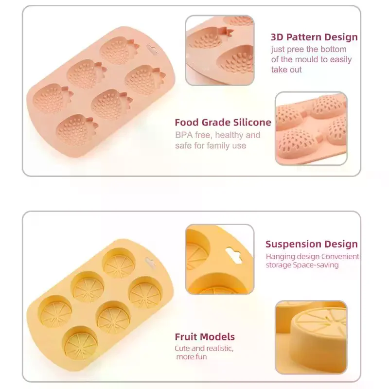 Watermelon Strawberry Lemon Shaped Silicone Mold DIY Flexible Easy Release Fondant Chocolate Gummy Pudding Molds