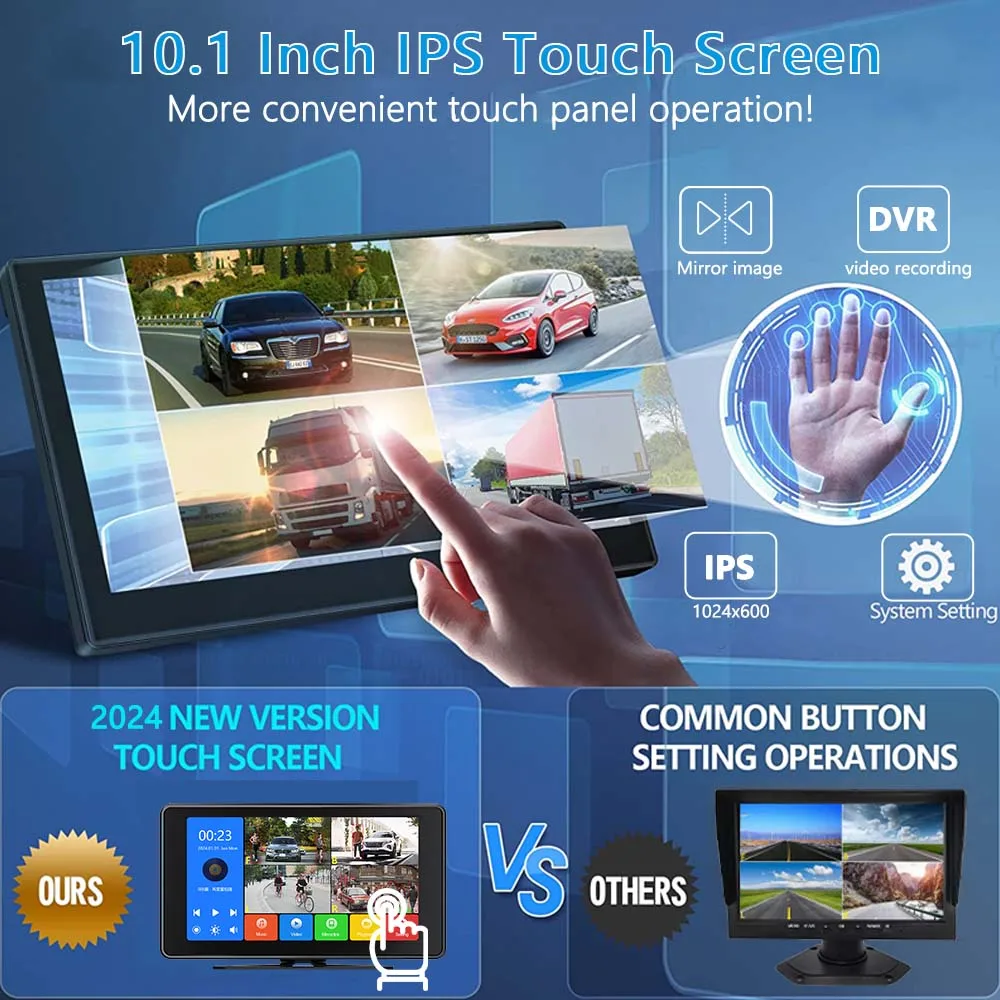 4CH 10.1 Inch Vehicle DVR AHD AI Humanoid Detection 1080P Backup Camera Monitor System Kit For Truck/RV/Bus Parking Recorder