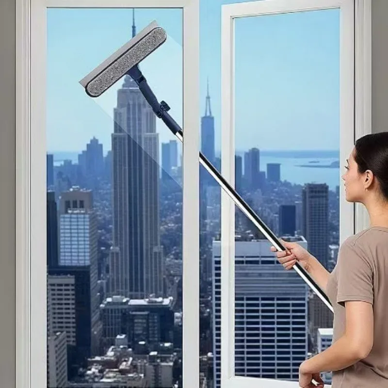 Window Squeegee, Dual Side Design 2 in 1 Window Cleaner with 180 Rotatable Head for High Rise Glass Mirrors and Tiles