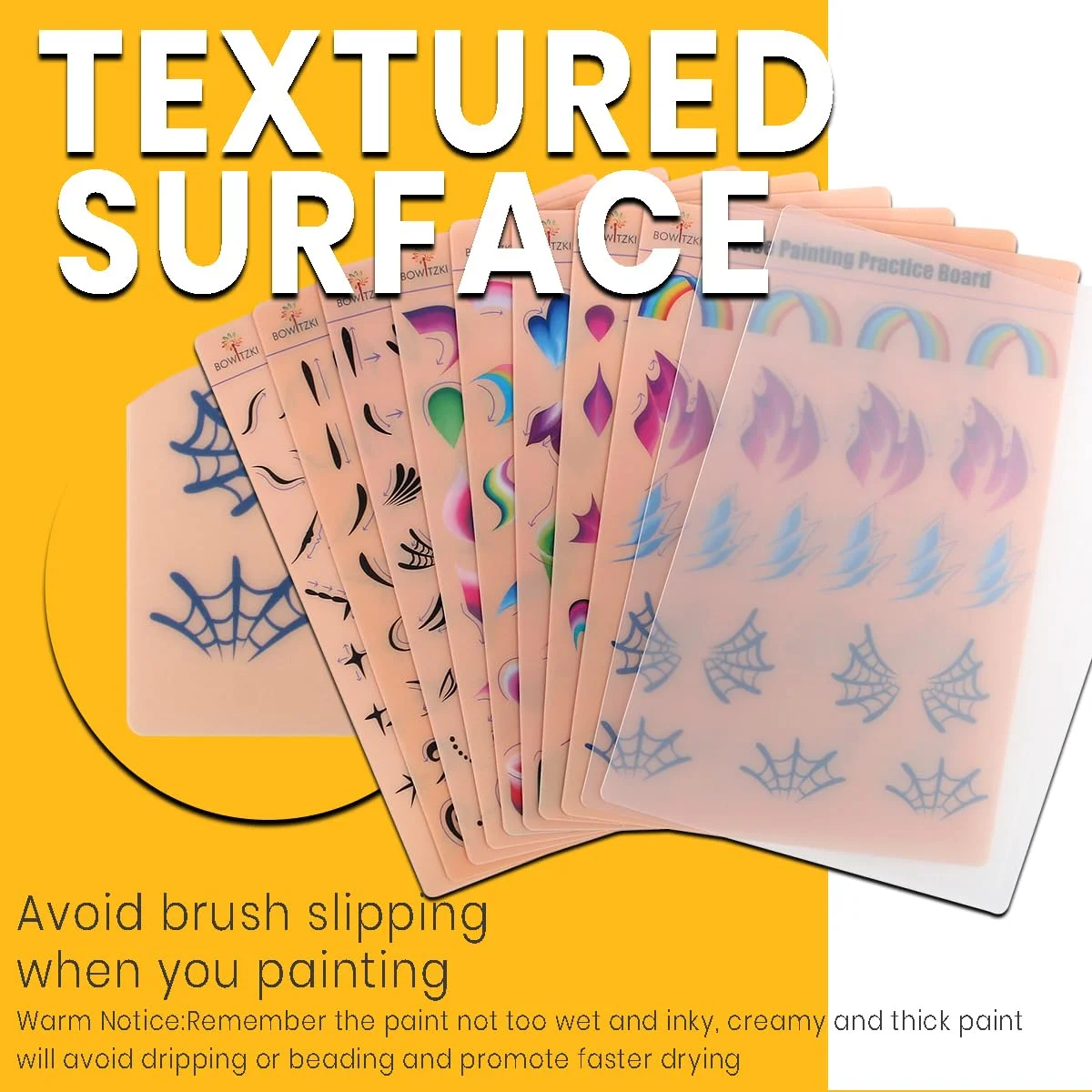 แผ่นฝึกวาดหน้าโบวิทซกี้ 10 ชิ้น, แผ่นฝึกวาดหน้าสีสันสดใสแบบนำกลับมาใช้ใหม่, แบบฝึกหัดการแต่งหน้าและวาดภาพ ขนาด A4