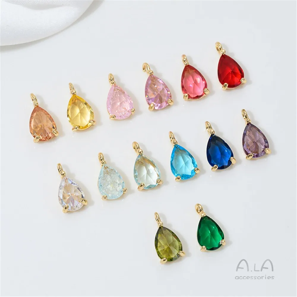 

Inlaid Colored Zircon Water Drop Pendant 14K Gold Pendant DIY Earrings Hairpin Necklace Jewelry Accessories