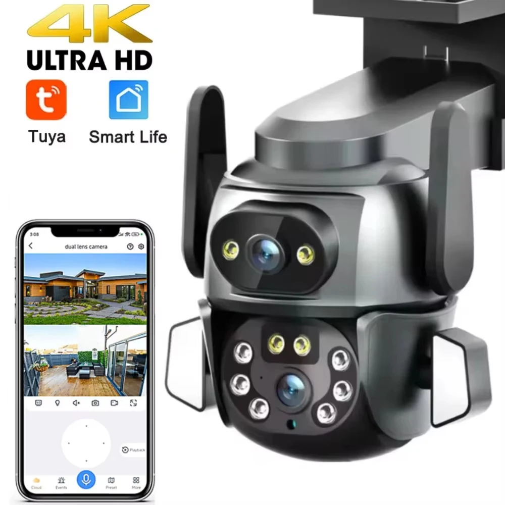 4K 8MP WIFI Kamera PTZ Dual Screen 8MM Fernglas AI Körper Automatische Tracking CCTV Alexa Sicherheit Intelligente IP66 Überwachung TUYA