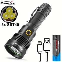 60W 3x SST40 Powerful Super Bright LED Flashlight USB Rechargeabl Outdoor Hiking Travel Camping Hunting Fishing High Power Torch