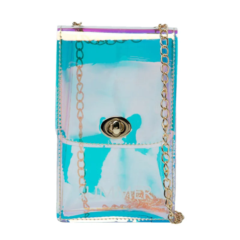 Fashion Summer New Shining Shoulder Bags Transparent Cool Laser Mini Chain Handbag Korean Style Women Messenger Mobile Phone Bag