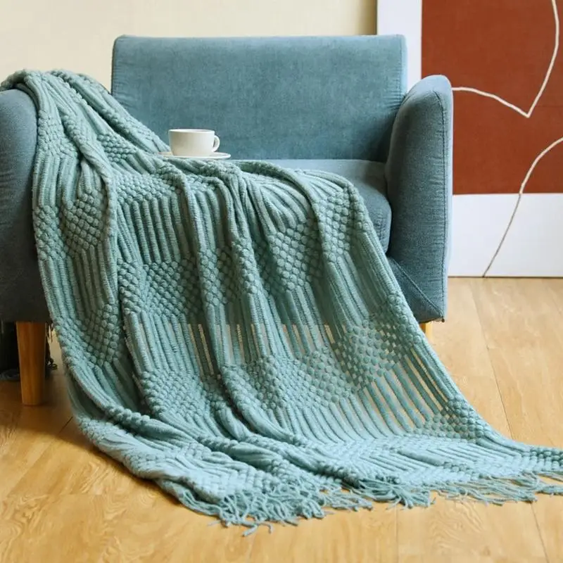 

23GA Bohos Wovens Throw Blanket with Tassels Jacquard Textured Bohos Summer Farmhouses