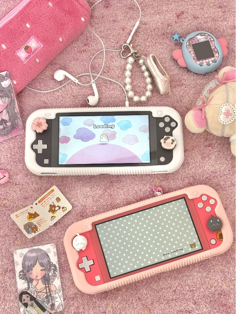 

Защитный чехол для Switch Lite, мягкий силиконовый чехол, милый однотонный чехол в розовом цвете с сердечками для девочек, серия аниме и игровой периферии.