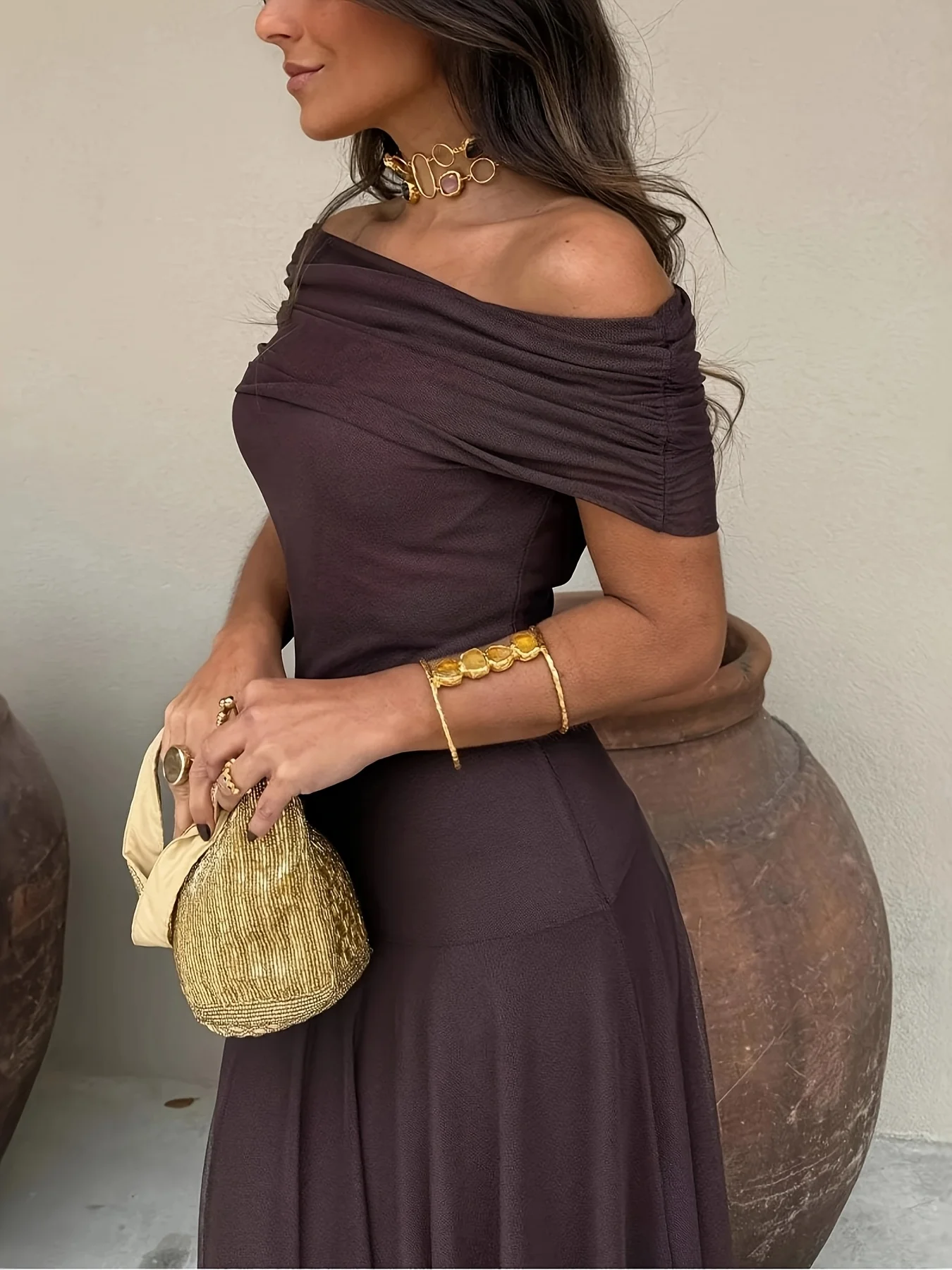 Women Mesh Maxi Dress Off Shoulder Fold Over Tube Top Ruched Waist Flowy A Line Floor Length Resort Wedding Guest  Evening Gown