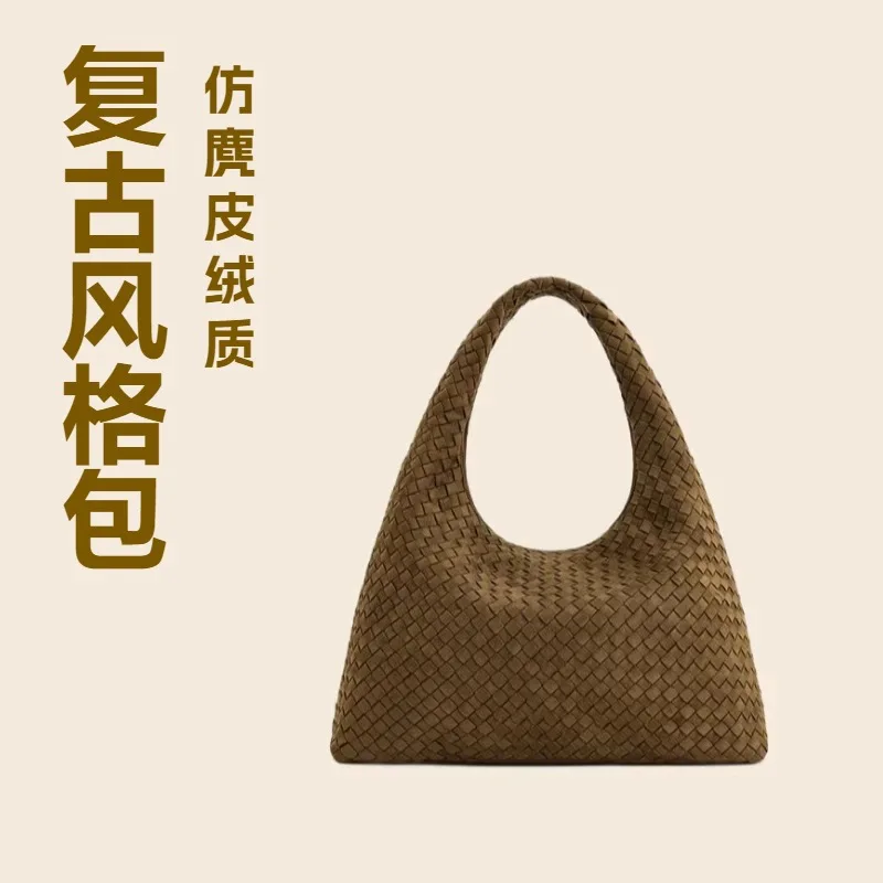 JWPEI large capacity woven bag Laura new retro women's bag handbag large commuting bag