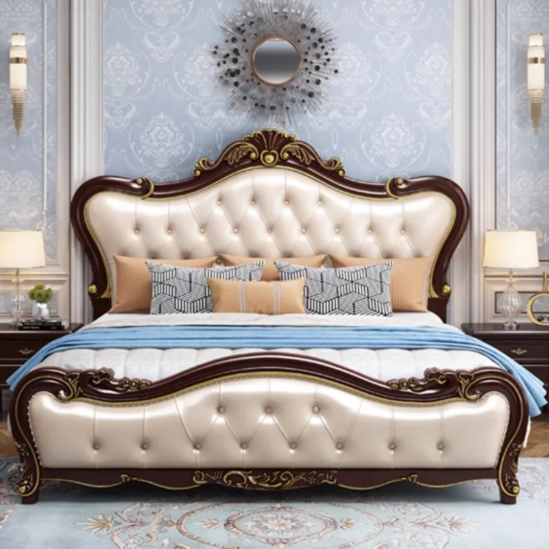 Sleeping European Double Bed Wood King High End Twin Frame Double Bed Gray Headboard Letti Matrimoniali Bedroom Furniture