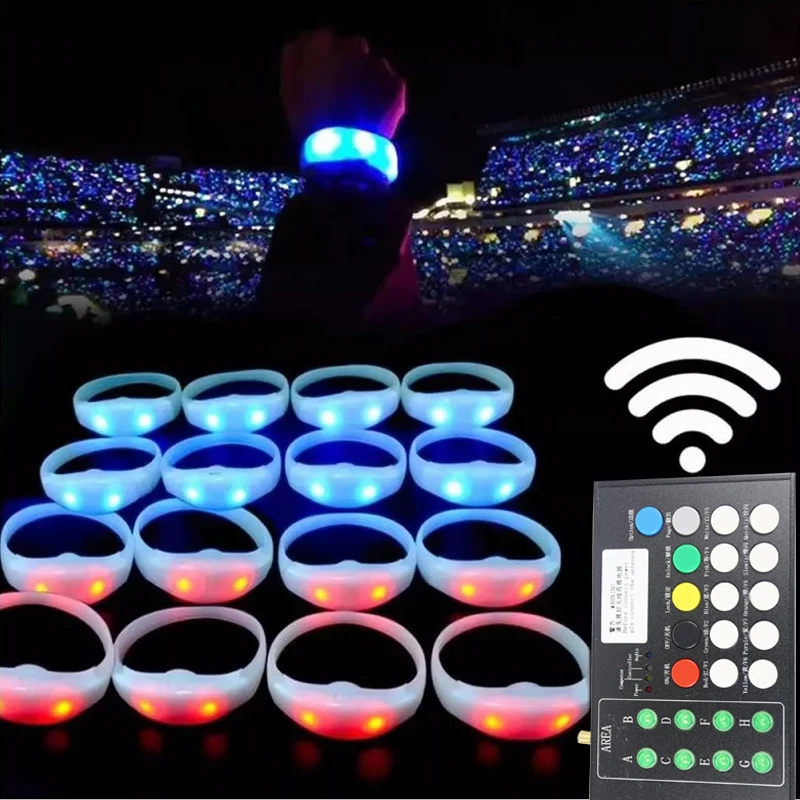 

Led Silicone TPU Bracelets With 24Keys 600 Meters 433MHz Remote Control Glowing Wristbands For Kids Adults Concert DJ Bar Party