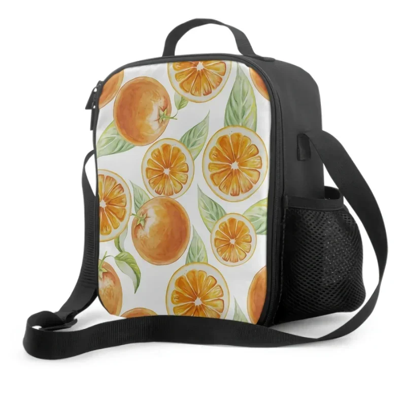 Watercolor Sliced Orange Fruit With Leafs Insulated Thermal Lunch Bags for Boys Girls Washable Tote Container for School Travel