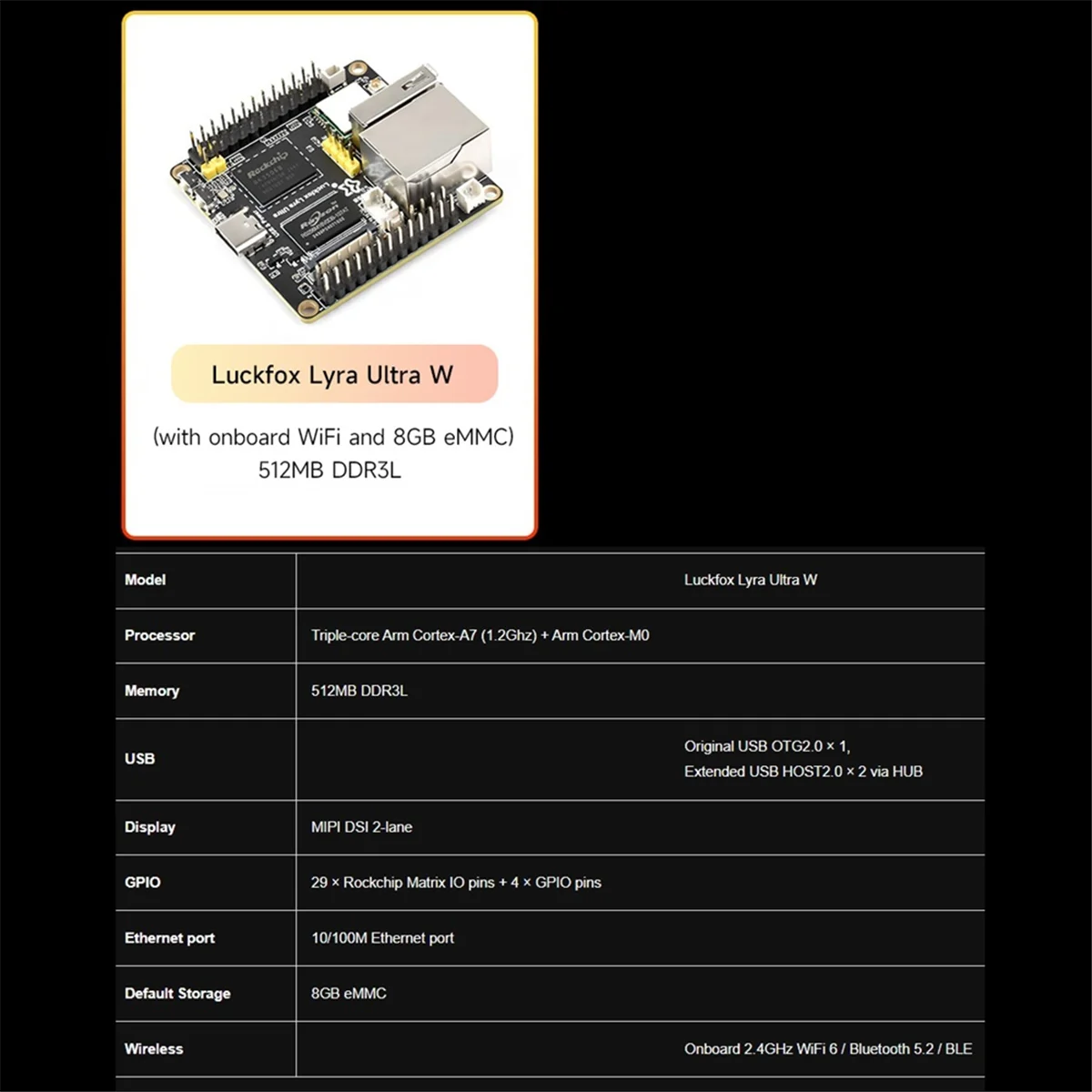 Yours Luckfox Lyra Ultra W RK3506B Linux Development Board 8G EMMC Onboard 2.4G WiFi6/Bluetooth 5.2/BLE and PoE Port
