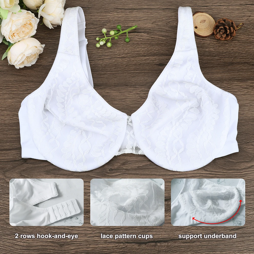 Sheroine Plus Size Minimizer BH, Bloemenkant Ultradunne beugel Niet-gewatteerde volledige cup-lingerie voor dames, ondersteuning en comfort