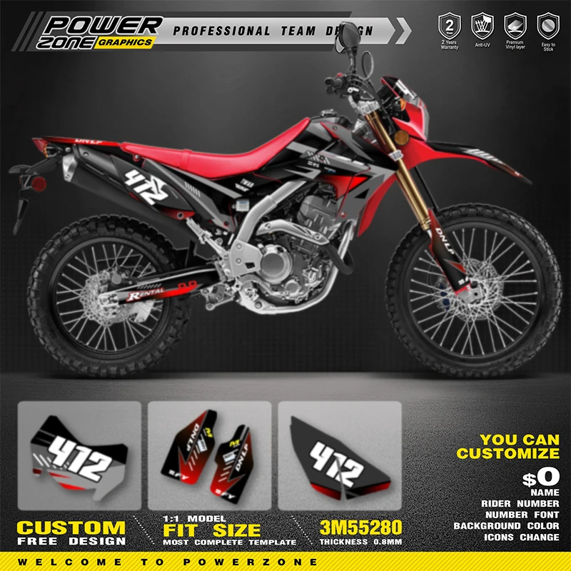 

PowerZone Full Graphics Background Decals Stickers Kit For HONDA CRF250L 2020 2019 2018 2017 2016 2015- 2012 Customized 10