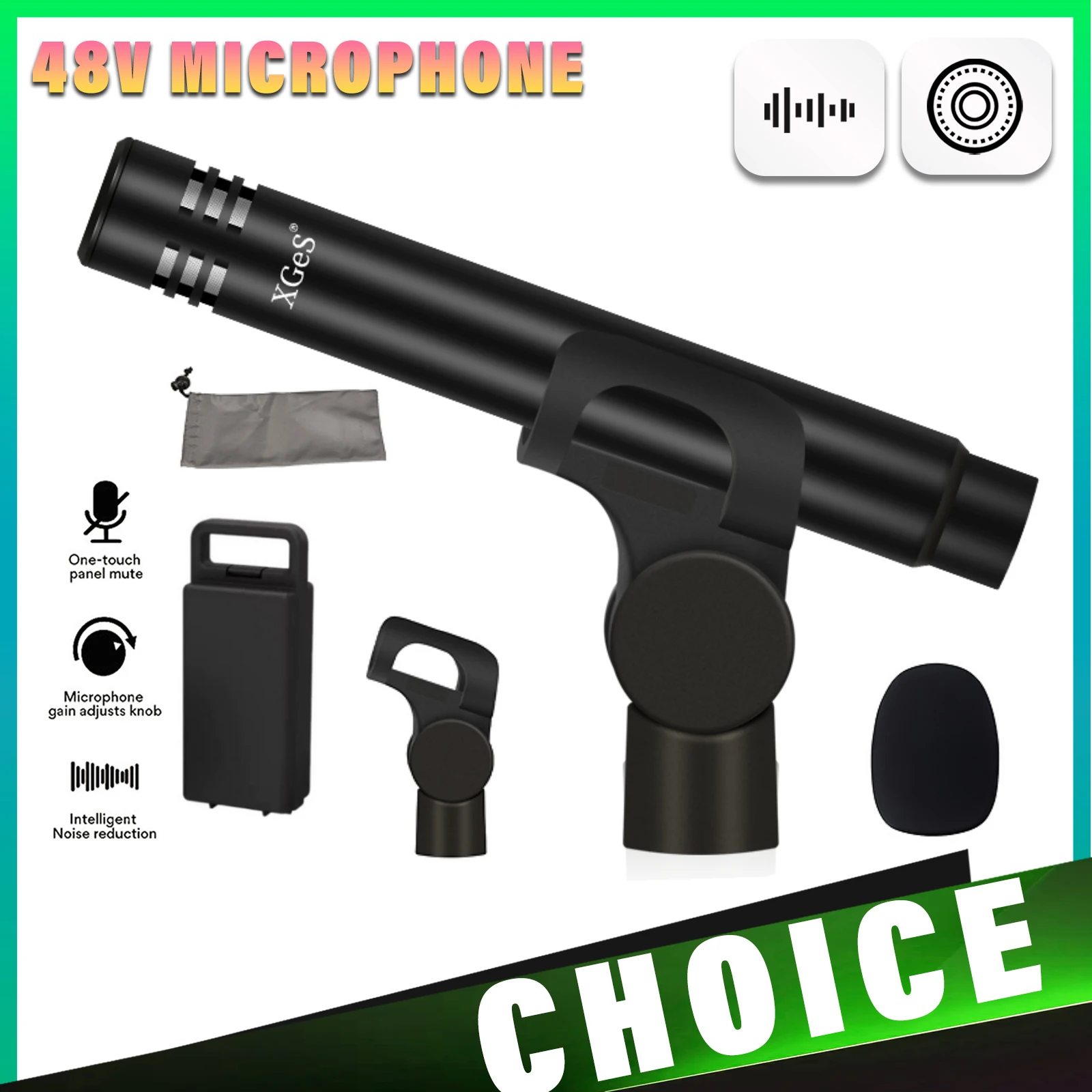 48V Wired Microphone Professional Studio Condenser Mic for Singing Recording Podcasting Live Streaming