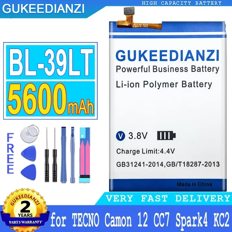 

GUKEEDIANZI Battery for Tecno, Big Power Battery, BL-39LT, Camon 12 CC7 Spark 4 KC2 Camon12 Spark4, 5600mAh