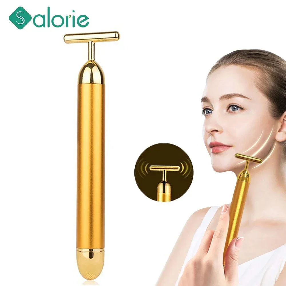 Vibration Massager Facial Massage for Body Neck Eye Masajeador Face Lift Bar 24K Gold T Shaped Beauty Bar Electric Massage Stick