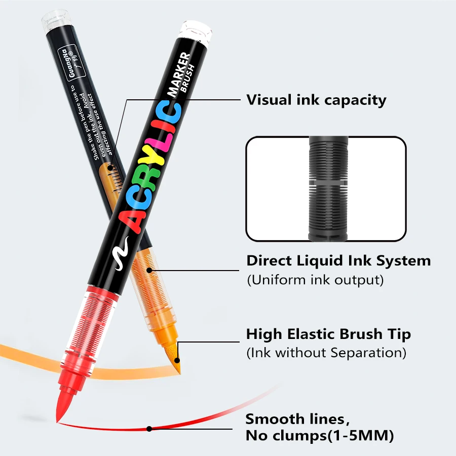 مجموعة أقلام تحديد الفرشاة الناعمة لطلاء الأكريليك، وأقلام طلاء ذات طرف فرشاة ناعمة وعلامات طلاء، وأقلام طلاء أكريليك للخشب والحجر والقماش