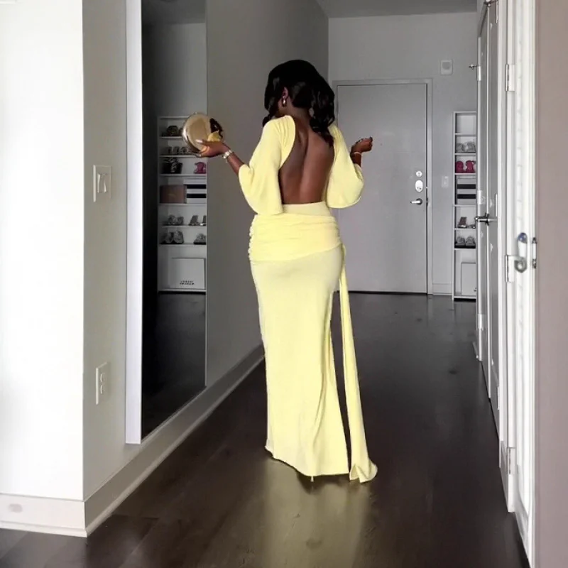 Vestido elegante con hombros descubiertos y espalda descubierta para mujer