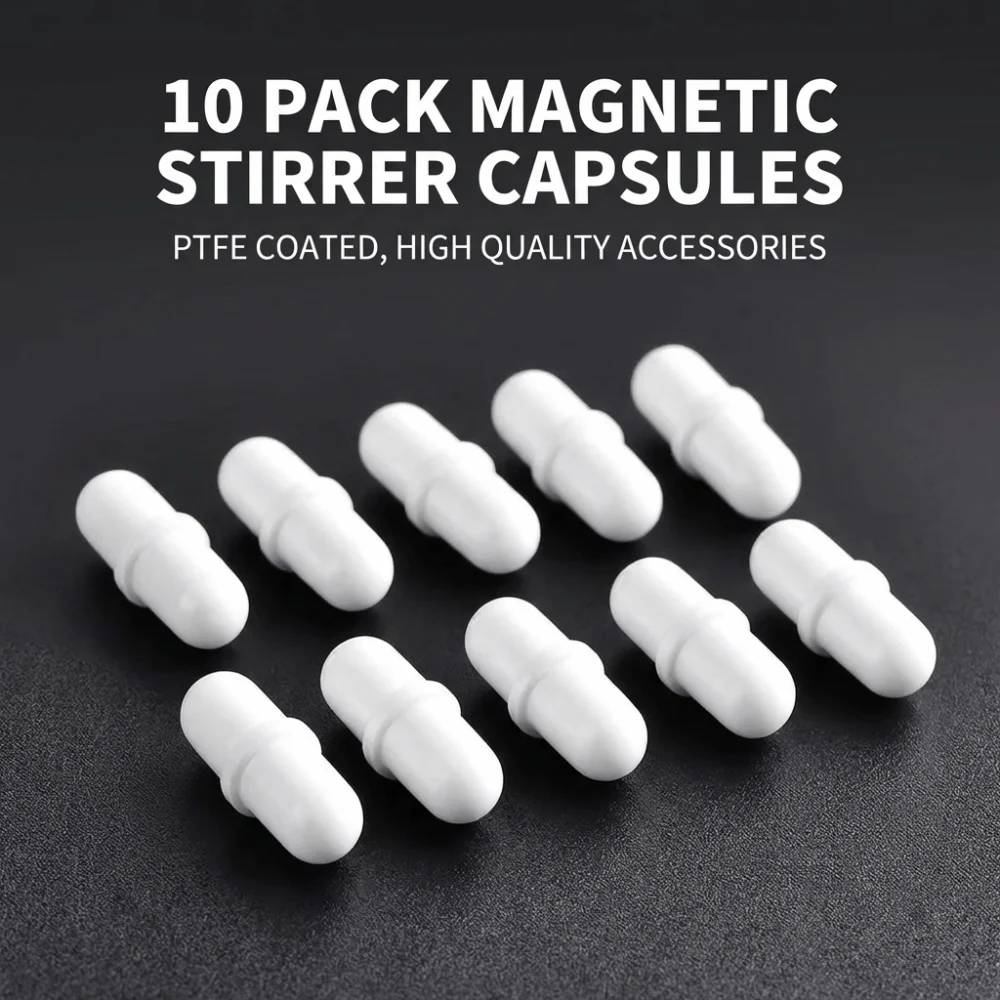 10pcs Lab Grade Magnetic Stirrer Corrosion Resistant PTFE Magnetic Stir Bar Cylindrical Heat Resistant Mixing Cup Accessories