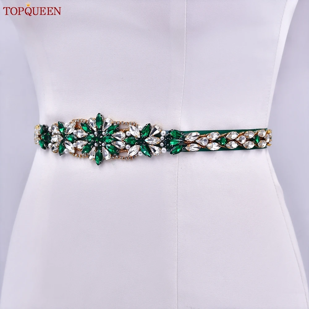 TOPCLS EEN-Ceinture de robe de mariée de pierres précieuses vertes de luxe, ceinture de demoiselle d'honneur, robe de Rh, ceinture de mariée, accessoires de décoration S131-KL