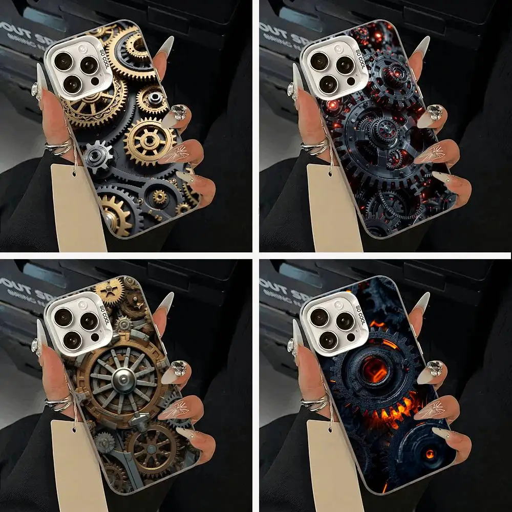 

Mechanical Gear Phone Case For IPhone 17 Air 16 15 14 13 12 11 Pro Max White Sliver Hard Cover