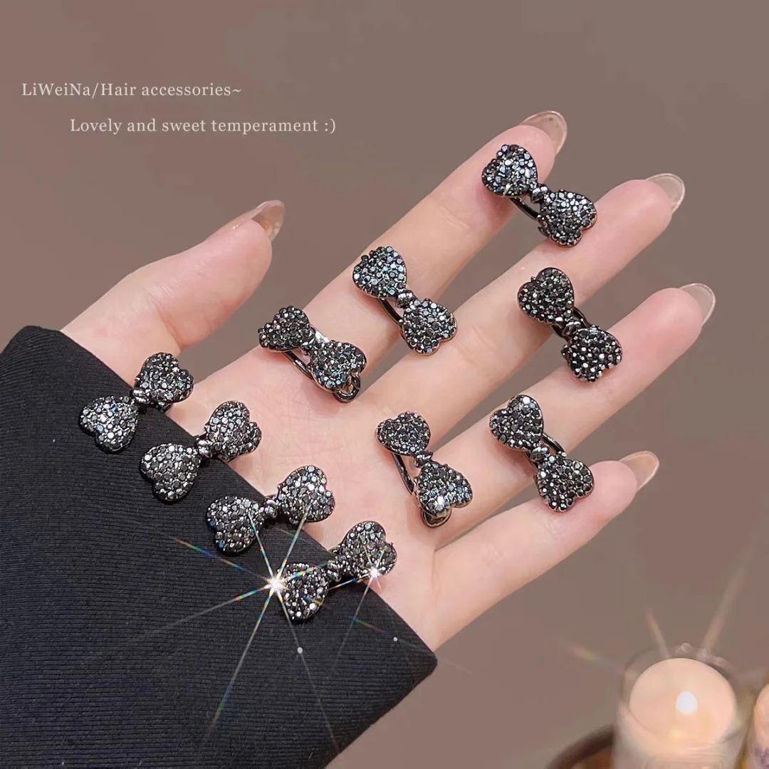 

High-end diamond-shaped butterfly knot small hairpin for women, side-blowout hair accessory, elegant hair clip, mini duckbill cl