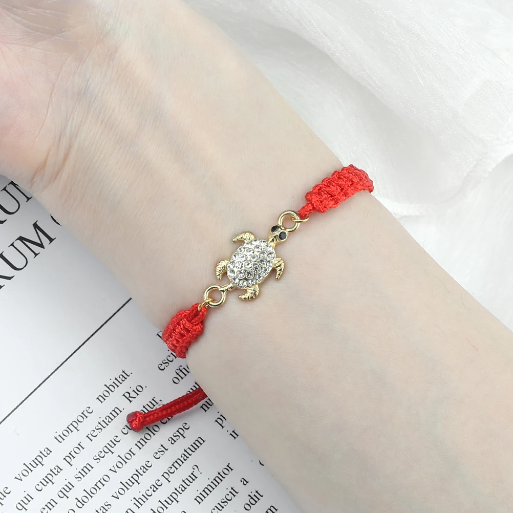 New Women String Bracelet Charm Alloy Crystal Turtle Handmade Red Black White Rope Braided Bangles for Couple Friendship Jewelry