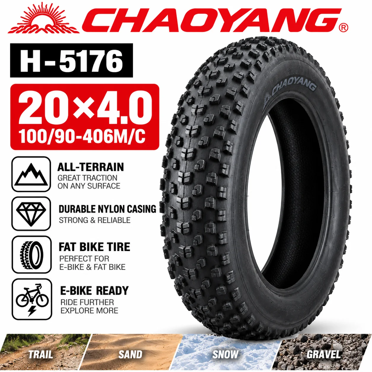 ChaoYang Fahrradreifen 20x4.0 ATV Strandfahrrad City Fatbike Reifen Schneereifen Ultraleicht Drahtprofilreifen 20 Zoll