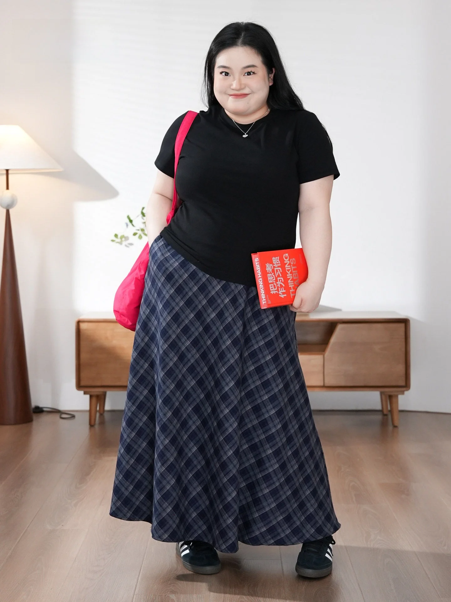 

Юбка в клетку больших размеров, повседневная, универсальная, А-силуэт, из смесового полиэстера, легкая в уходе, для женщин