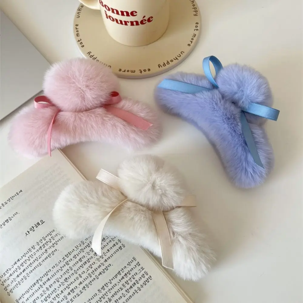Korean Plush Hair Claw For Girls Autumn/Winter Rabbit Fur Gentle Bow Hair Clip Fashion Headwear Hair Accessories image 3