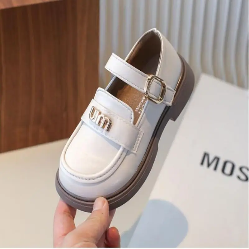 2024 Autumn New Little Girl Soft Sole Comfortable Genuine Leather Princess Shoes Fashion Girl Black Beige Single Leather Shoes 2