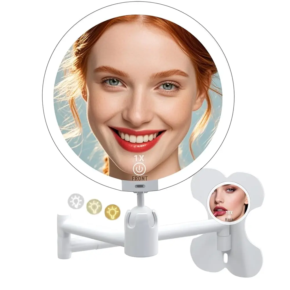 

6\ Led Wall Mounted Makeup Mirror Double Sided 1/10X, 1-Second Install Lightweight Compact Wall Mirror with Light, Rechargeab