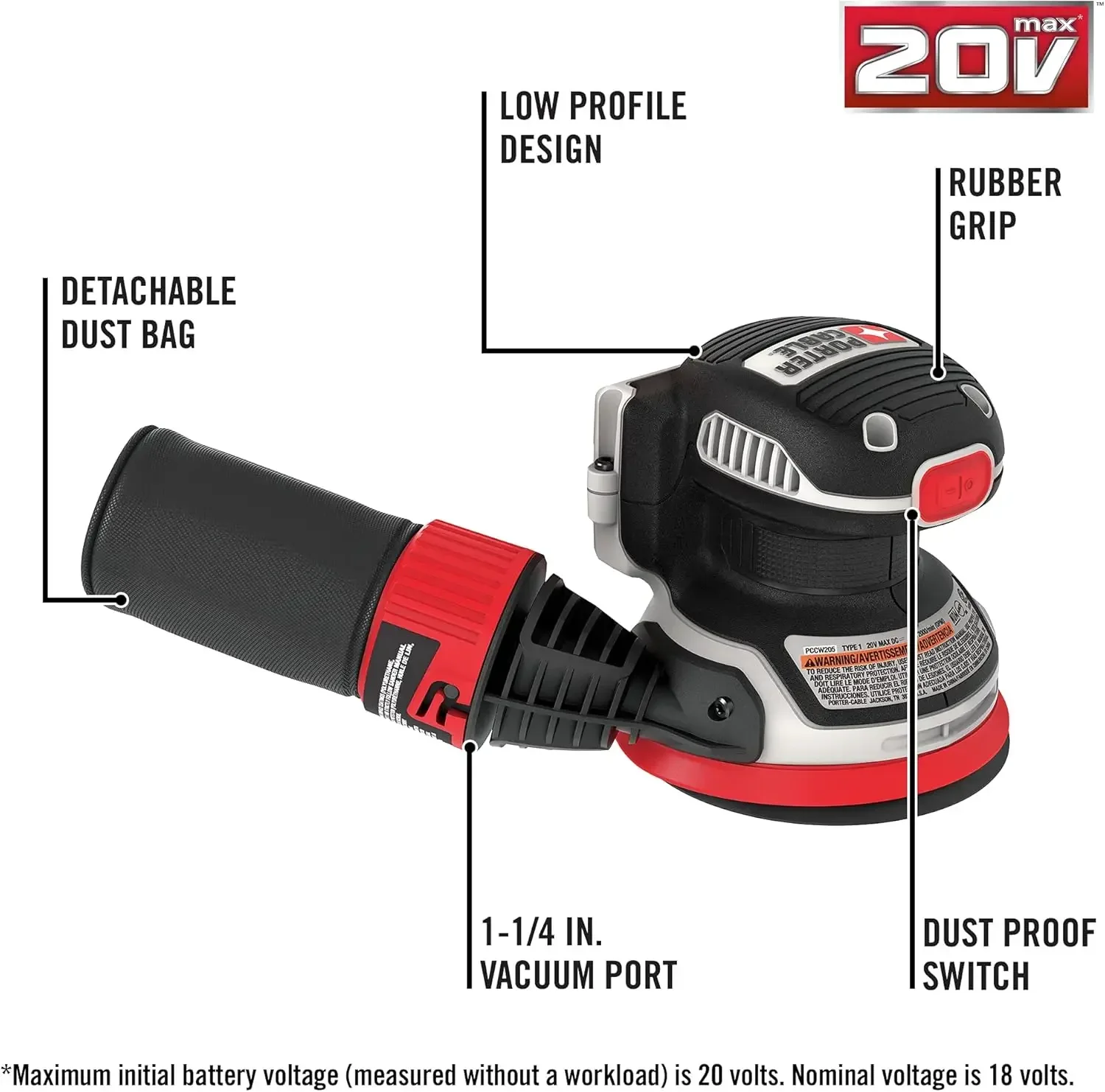 20V MAX* Random Orbital Sander, Cordless, 5-Inch, Tool Only, drum sander , belt sander machine
