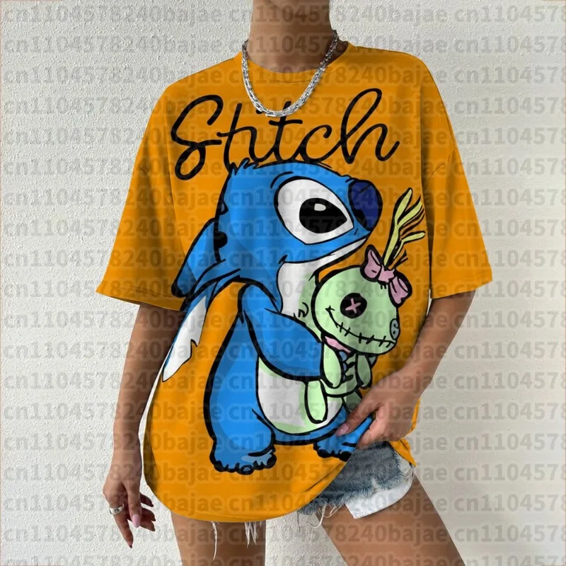 2026 بسيط ديزني غرزة طباعة المرأة الوجه الطباعة تيز المرأة تي شيرت عادية لينة قصيرة الأكمام بلايز ملابس مريحة فضفاضة