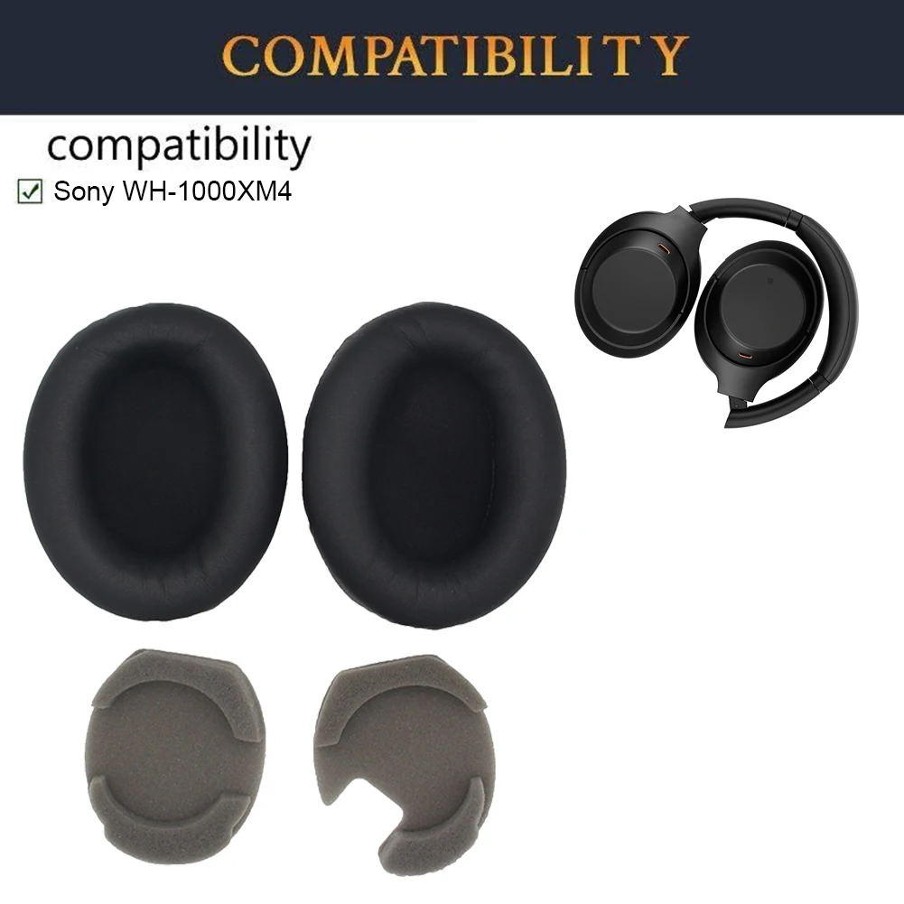 1 Pair Replacement Ear Pads Cushions Protein Leather Headphone Earpads Ear Cups Cover for Sony WH-1000XM4 Headphones